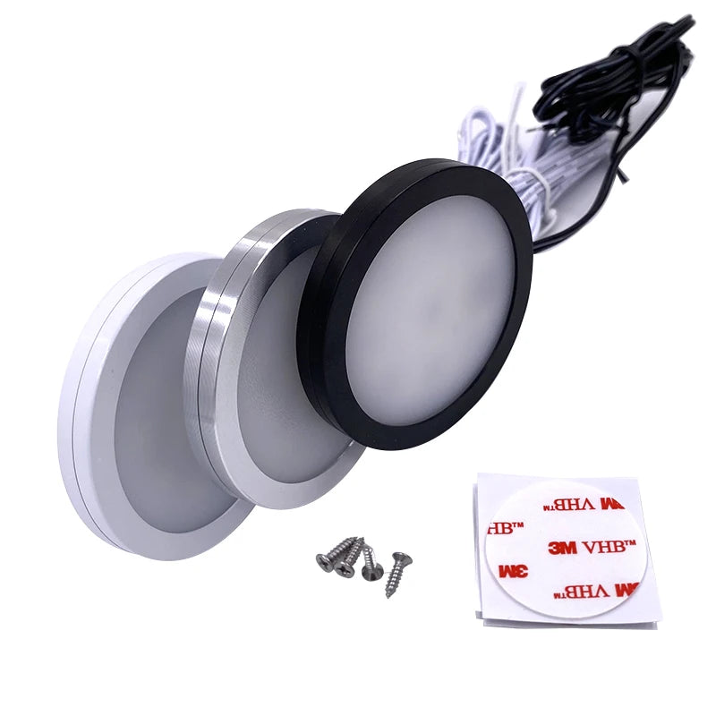 spot led rgbw ultra mince rond montage surface cuisine armoire bijoux blanc noir argent