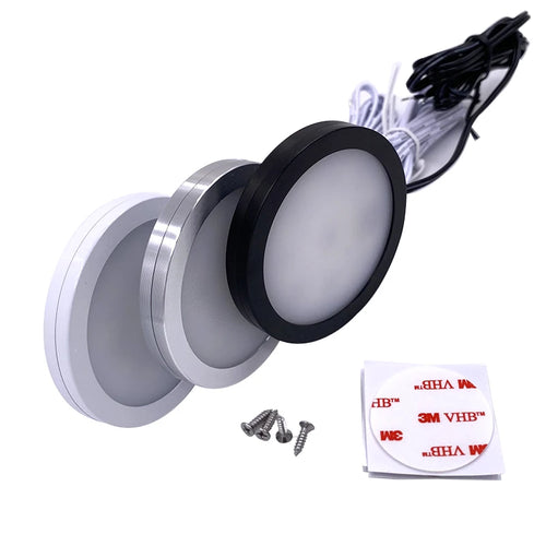 spot led rgbw ultra mince rond montage surface cuisine armoire bijoux blanc noir argent