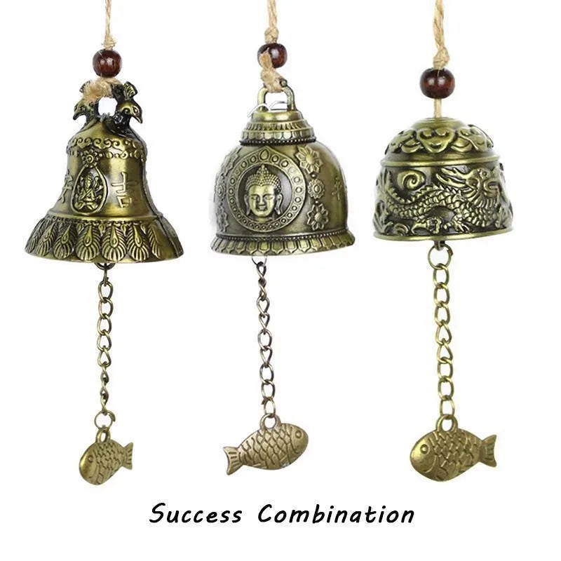 cloches décoratives bronze doré motifs floraux animaux artisanal vintage poisson métal chaîne métallique