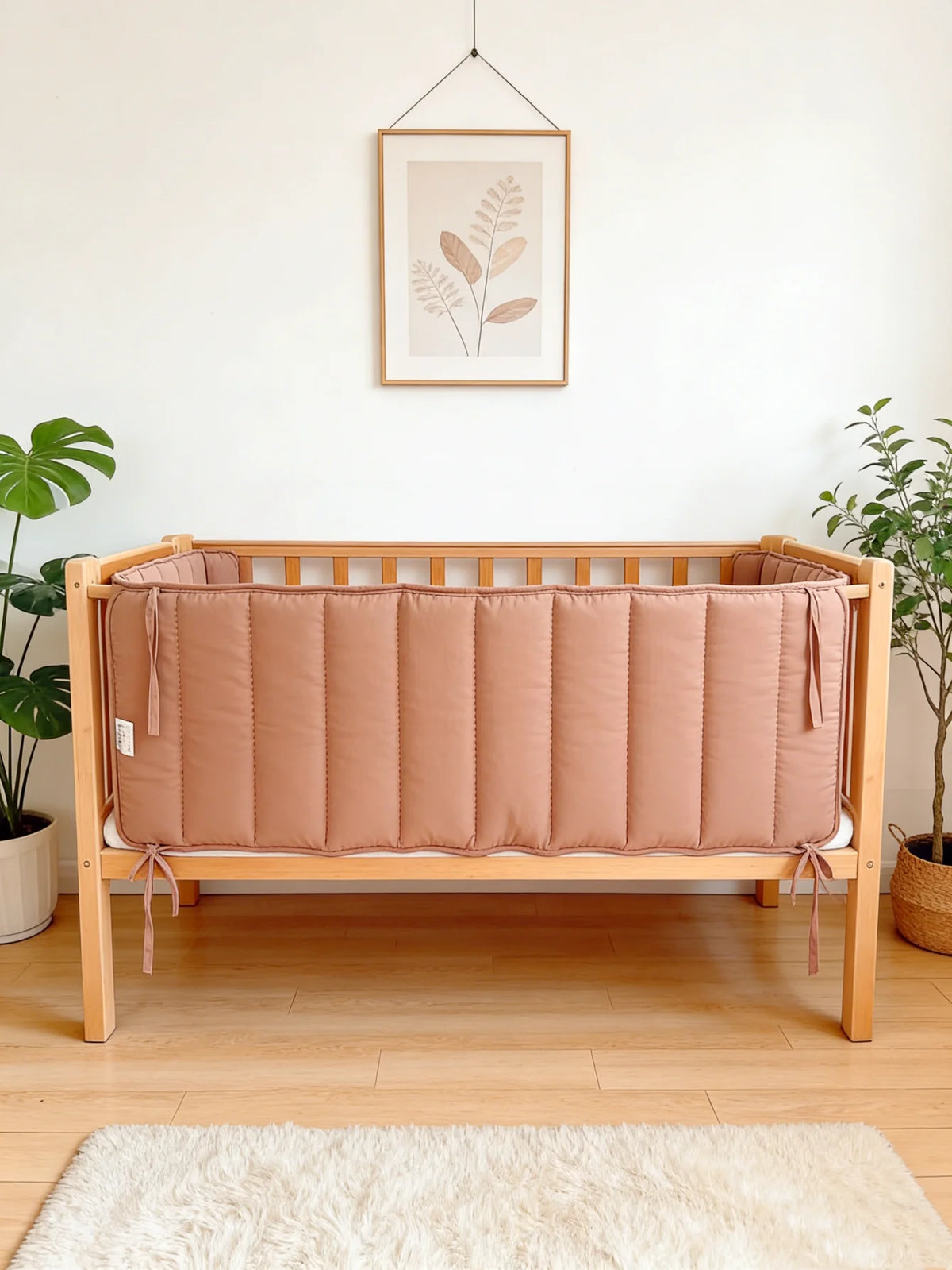 housse protection barrière lit bébé polyester oreiller motif floral moderne minimaliste blanc roseclair