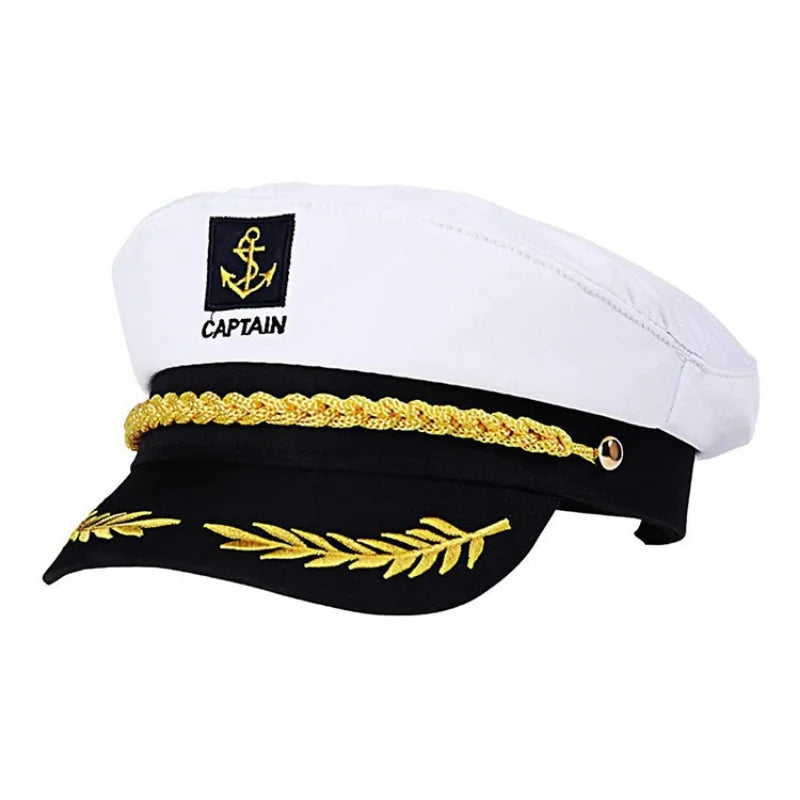 chapeau marin brodé ancre captain feuilles dorées ajustable noir blanc anniversaire mariage fête