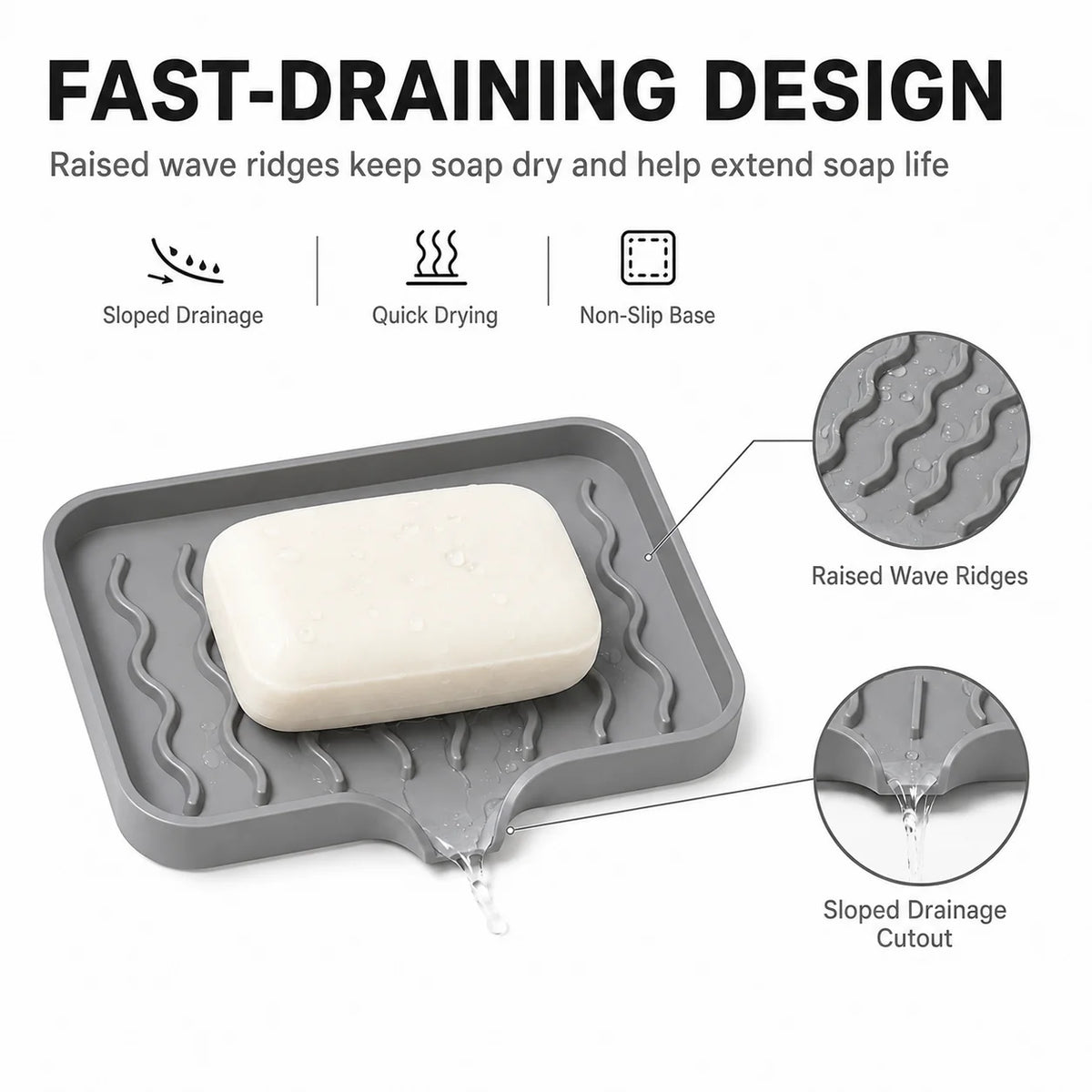 set plateaux savon silicone gris vert rayures modernes pratique auto drainants