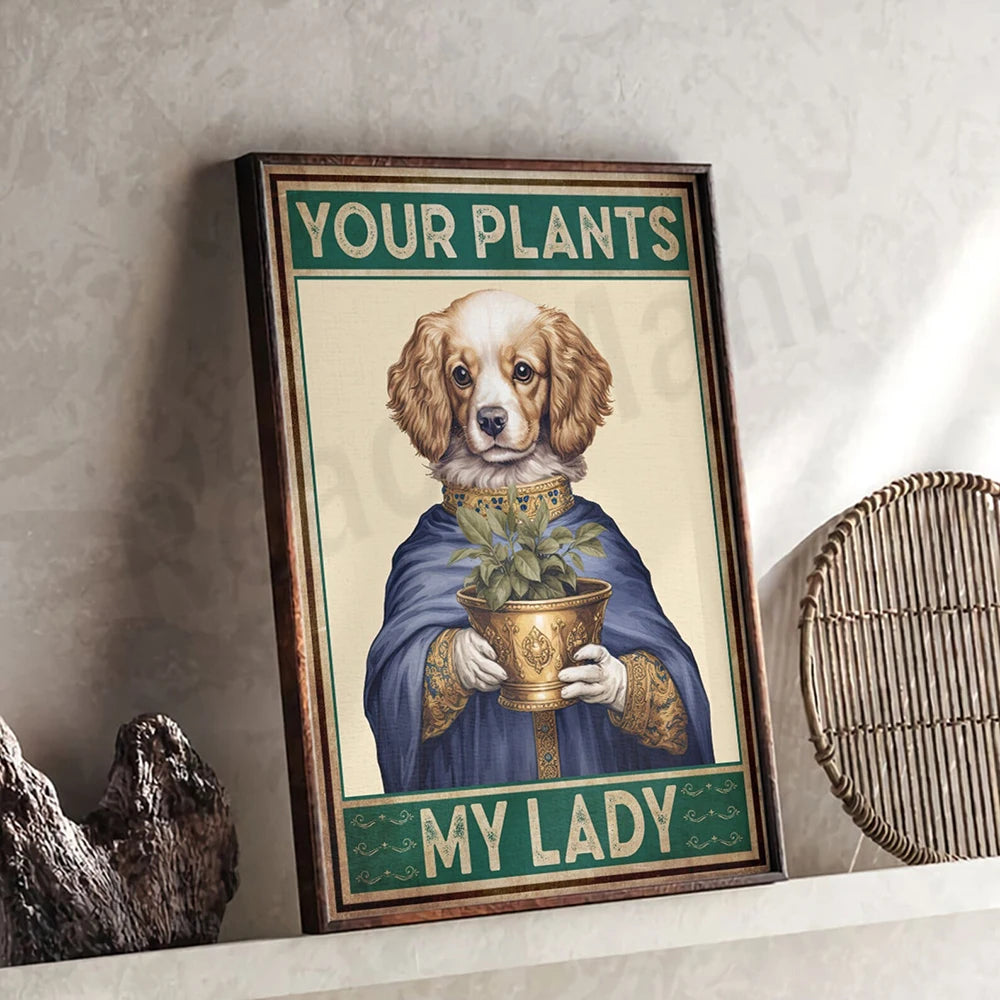 Affiche toile Canvas imprimée chien et plantes pour décoration intérieure