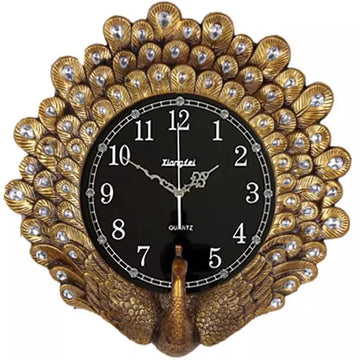 horloge murale solaire résine paon plumes dorées décoratif salon vintage aiguilles