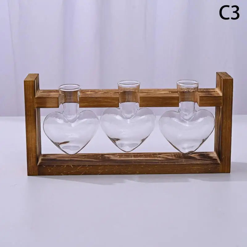 support plantes cadre bois marron verre transparent modernes vases coeurs plantes vertesintérieur décoration minimaliste