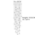 suspension lumineuse moderne transparente cristal ampoules led 200cm haute luminosité