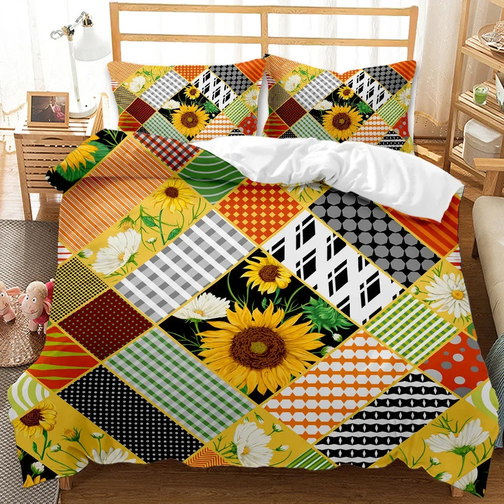 Détail motif tournesol sur housse de couette