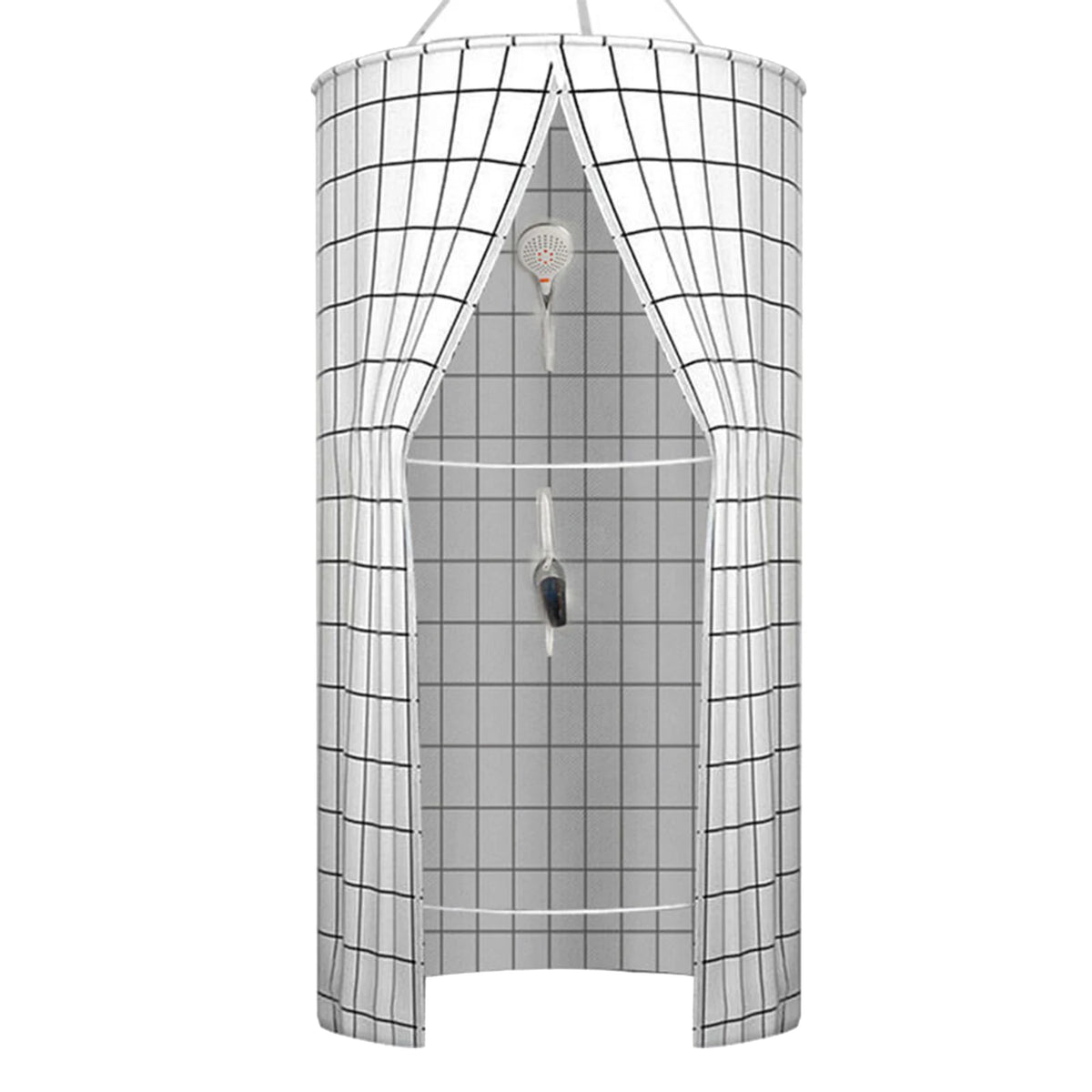 rideau douche relief aimants motif géométrique gris blanc rose decorative enfants