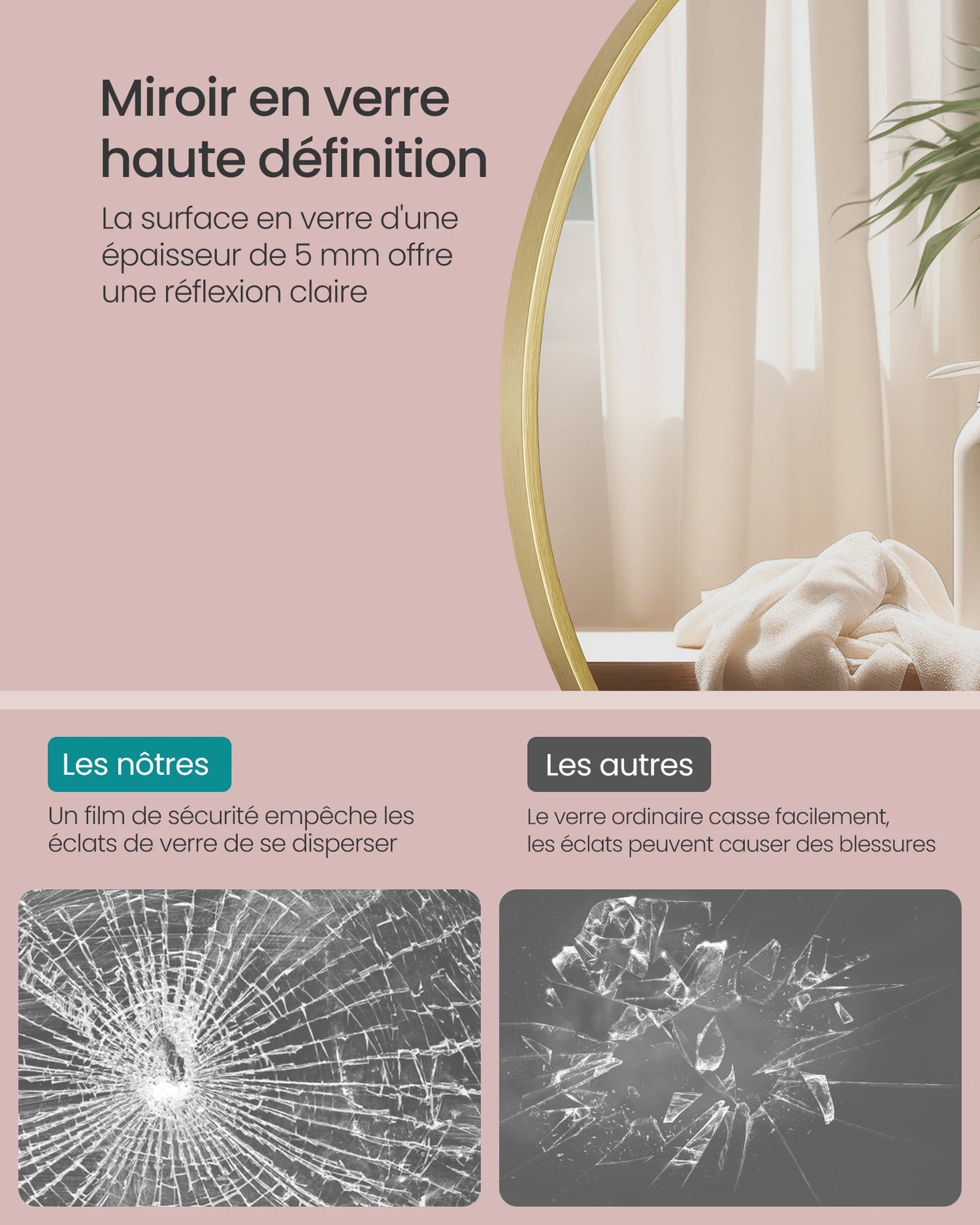 Miroir décoratif cadre métal brossé