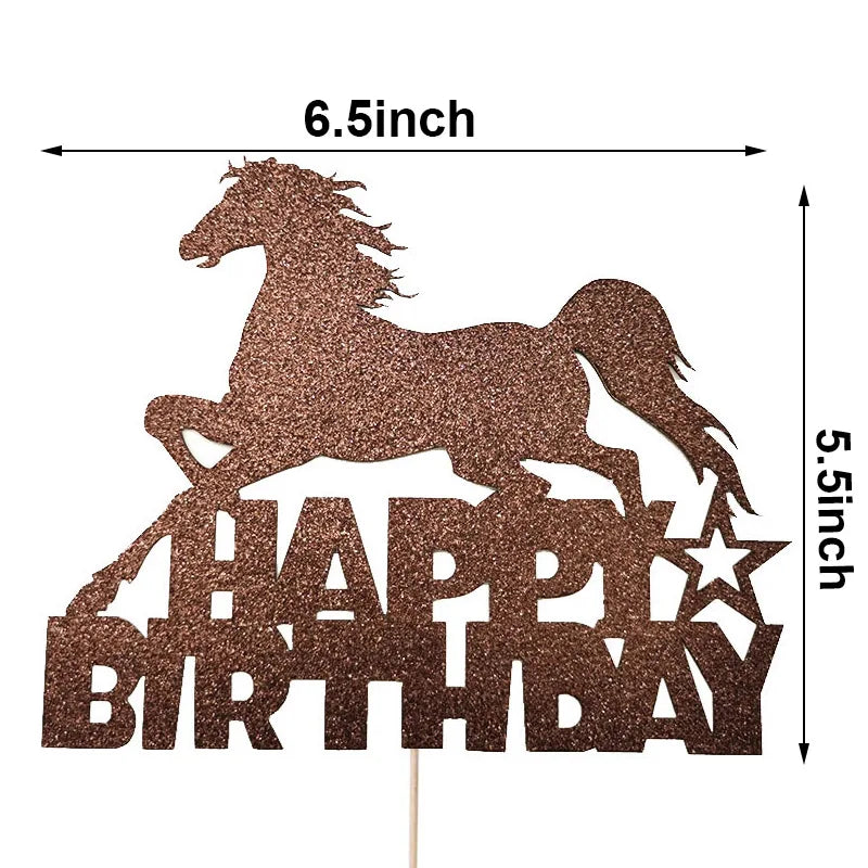 décoration gâteau happy birthday chevaux thème western rouge doré anniversaire enfant festive