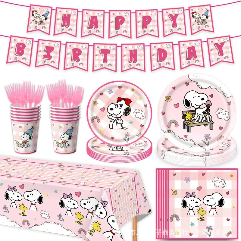 vaisselle jetable fête anniversaire snoopy assiettes serviettes gobelets tablecloth multicolore thèmes