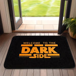 tapis d'entrée moderne bienvenue dark side noir orange antidérapant imperméable graphique polyester PVC