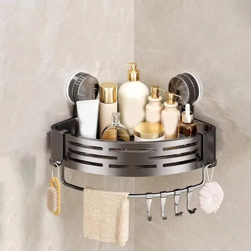 étagère salle bain moderne gris perforée succion porte savon crochets serviette