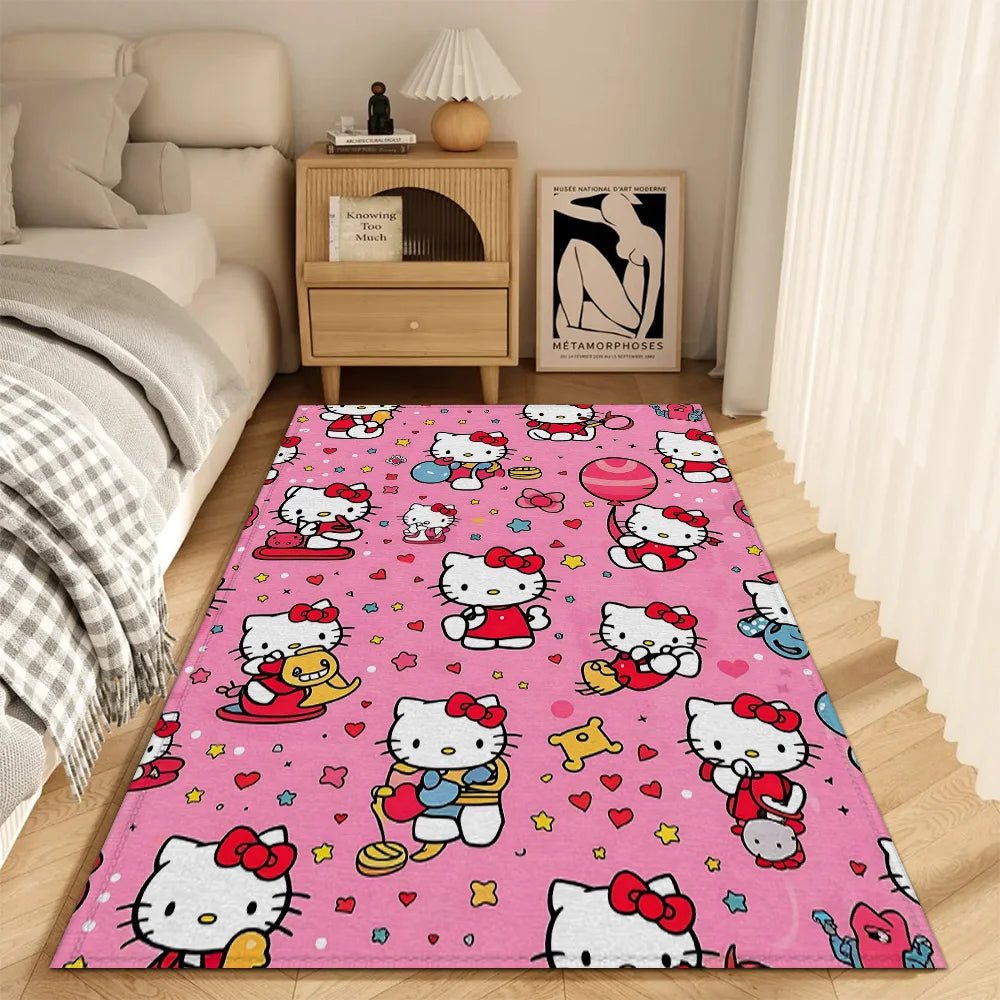 tapis sol enfantin hello kitty motif coeur chambre moderne rouge bleu rose suede