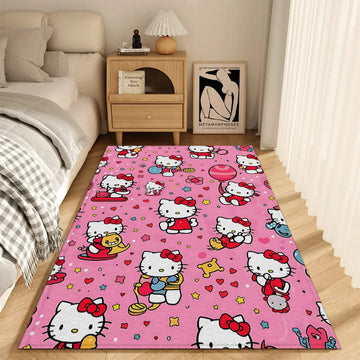 tapis sol enfantin hello kitty motif coeur chambre moderne rouge bleu rose suede