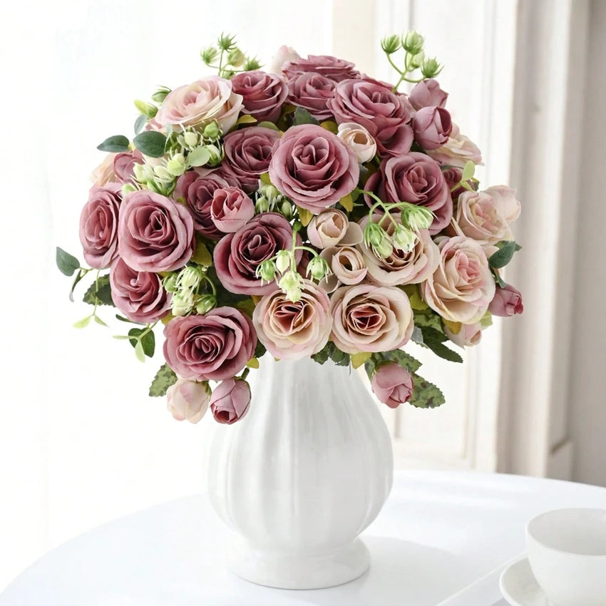 décoration intérieure bouquet pivoine rose blanche moderne élégant vase transparent mariage anniversaire