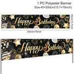 bannière anniversaire enfant moderne happy birthday ballons confettis clips doré noir festive