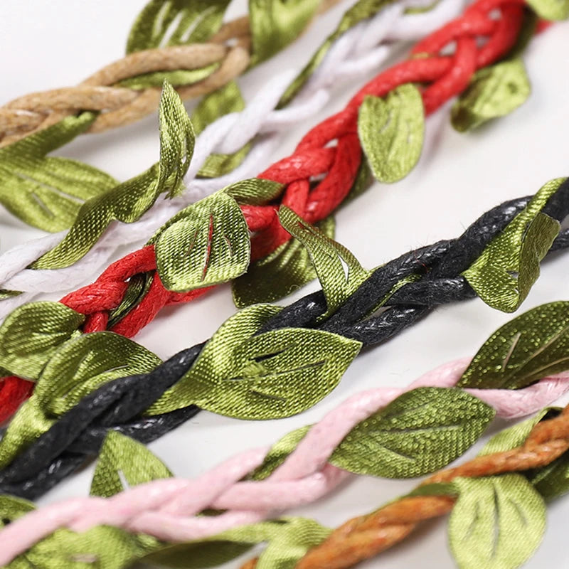 ruban tressé feuilles vertes artisanal 10m polyestere jute decoration mariage garden diycraft vert rouge