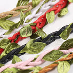 ruban tressé feuilles vertes artisanal 10m polyestere jute decoration mariage garden diycraft vert rouge
