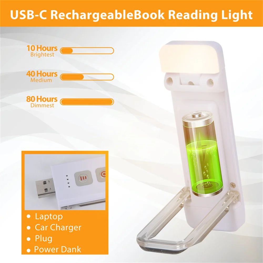 lampe lecture rechargeable usb blanc moderne boutons contrôle clips livres
