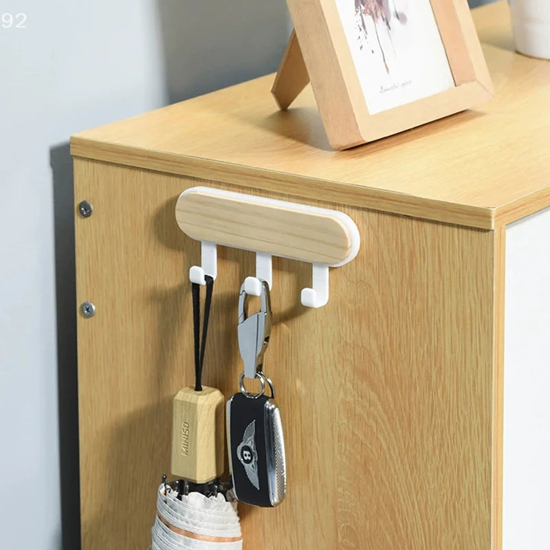 porte manteaux adhésif trois crochets bois clair moderne organisateur cuisine salle bains minimaliste scandi