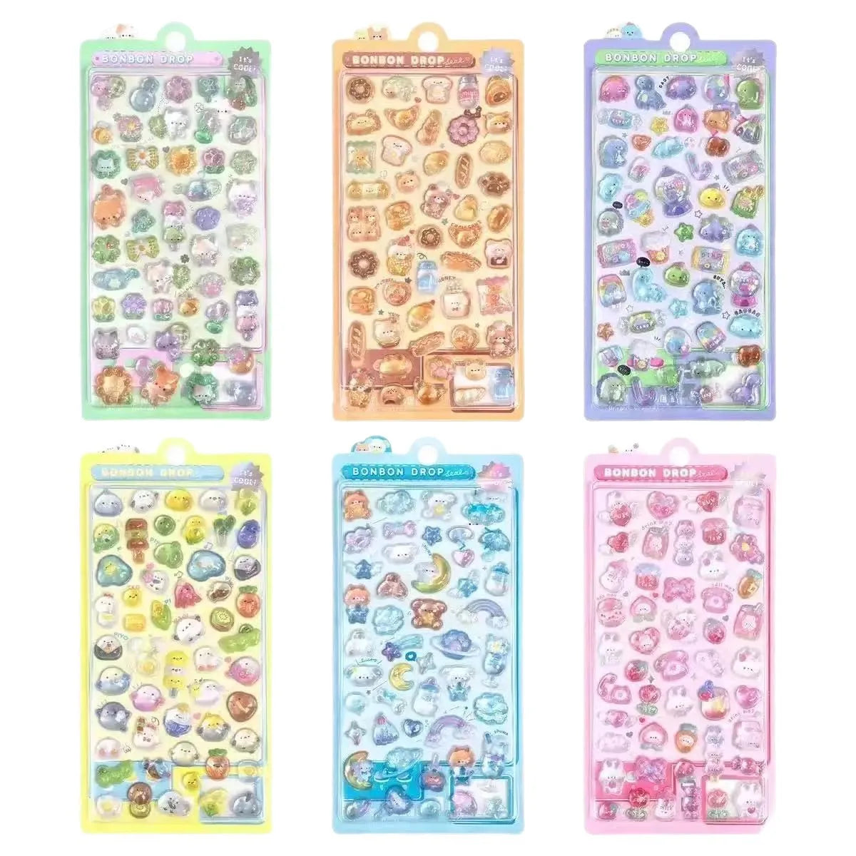 sticker kawaii multicolore animaux fruits souriant scrapbooking decoration journal papeterie 3d relief 10 feuilles