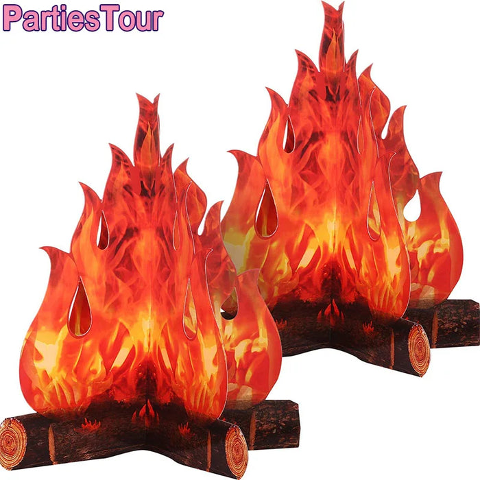 Centre de table feu de camp 3D en carton couleur saphir profond
