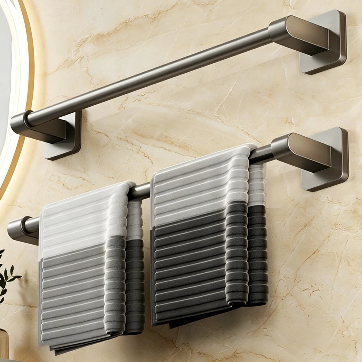 porte serviettes mural adhésif gris rayures horizontales moderne salle bain auto alliage aluminium