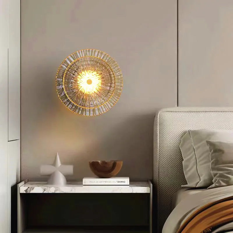 lampe murale moderne dorée rayons radiaux led transparente chambre coucher salle manger étude entrée