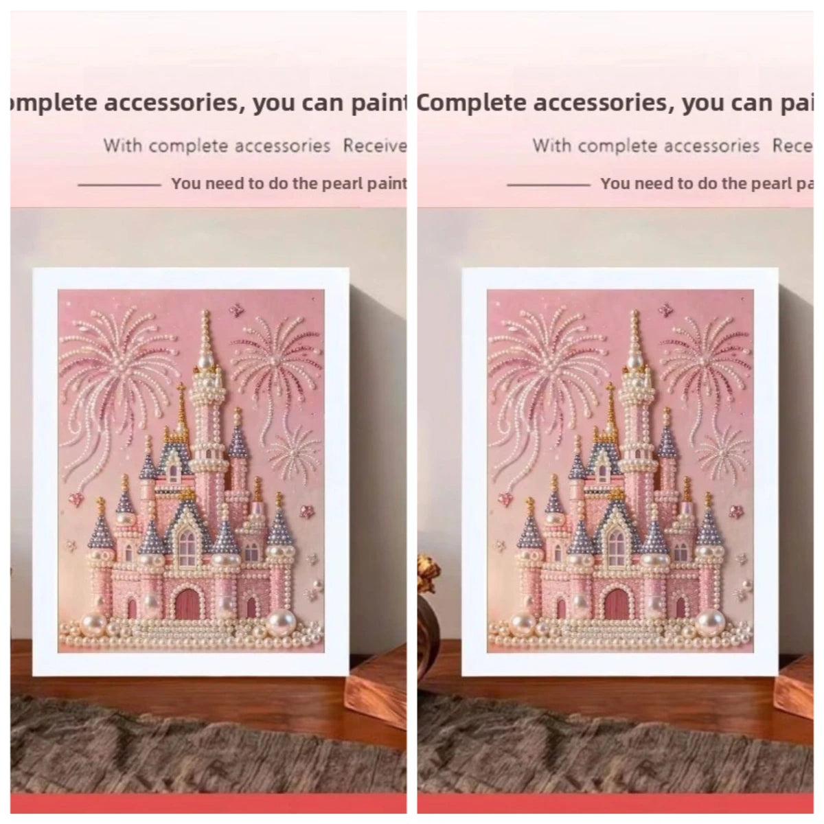 tableau décoratif château blanches rose doré art féerique décoration enfant adulte