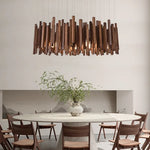 suspension lumineuse bois moderne ligne verticale marron clair finition brillante led scandinave