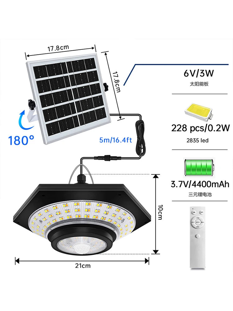 lampe solaire réglable 228 led noir blanc contemporaine télécommande capteur