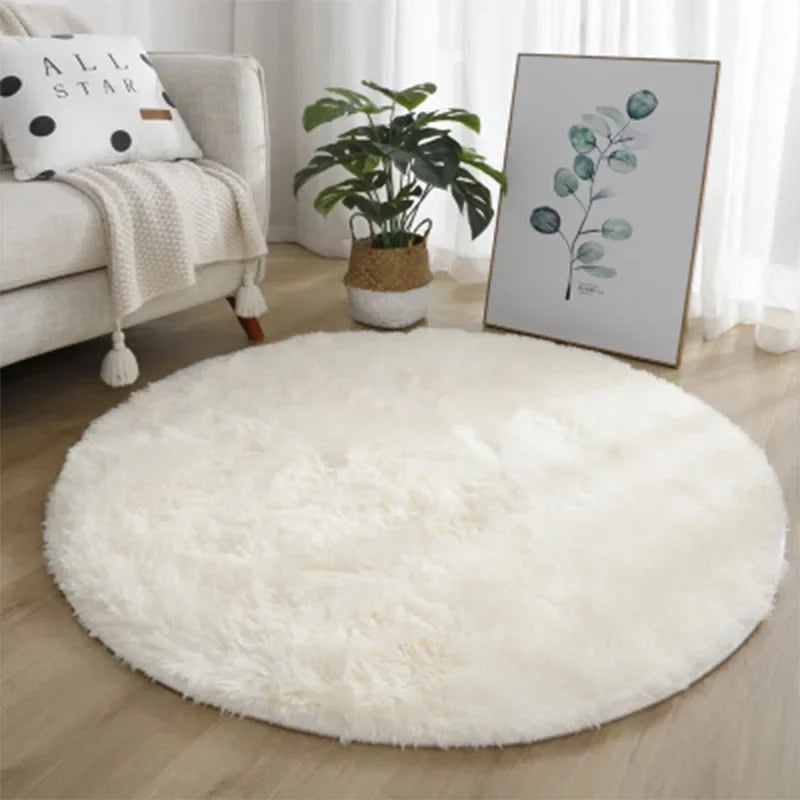 tapis rond doux moderne peluche blanc rose bleu gris beige maison salon chambreextérieur