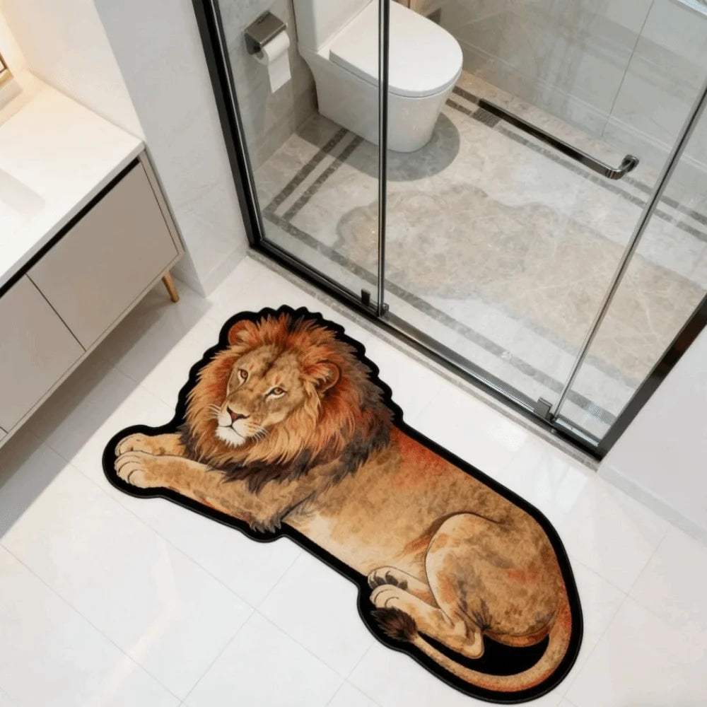 tapis antidérapant tigre léopard lion réaliste moderne adhésif orange noir chambre bain couloir