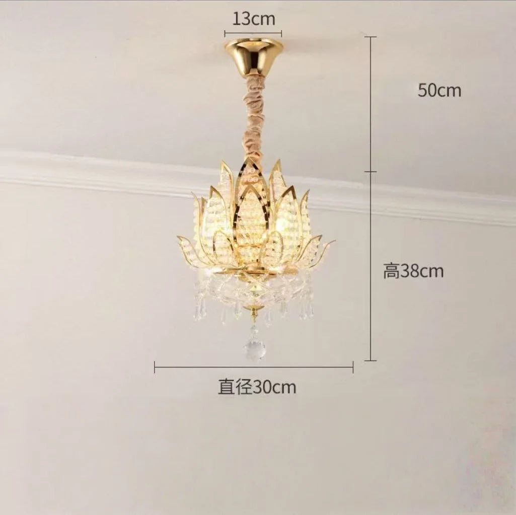 lustre pendentif crystal feuilles lotus doré éclairage led touch switch élégant salon chambre