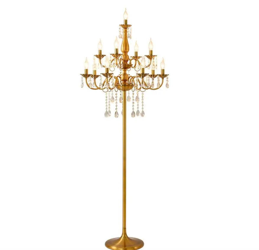 lampe poser dorée cristaux transparents classique chambre coucher led 15 sources lumineuses 30m zone