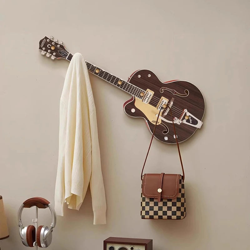 porte manteau guitare bois naturel classique sac casque vêtements disque son doré