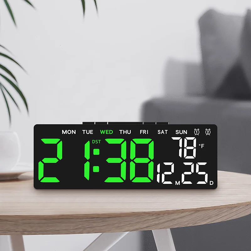 Horloge numérique LED affichage temps jour date température noir blanc vert bleu.orange moderne
