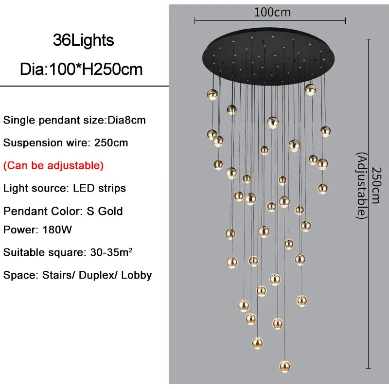suspension lumineuse contemporaine noir doré sphères métalliques brillantes éclairage intérieur maison