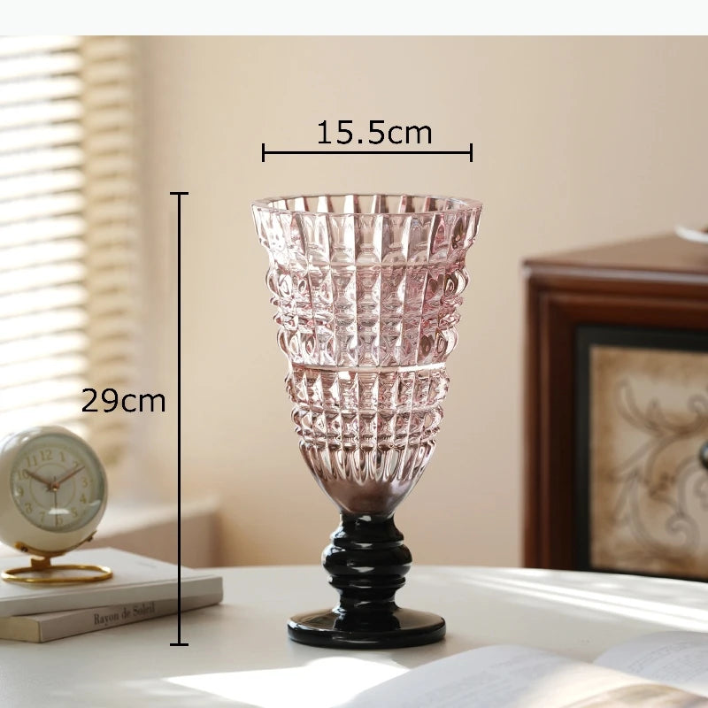 vase transparent gravé rose noir vert violet strié classique moderne table