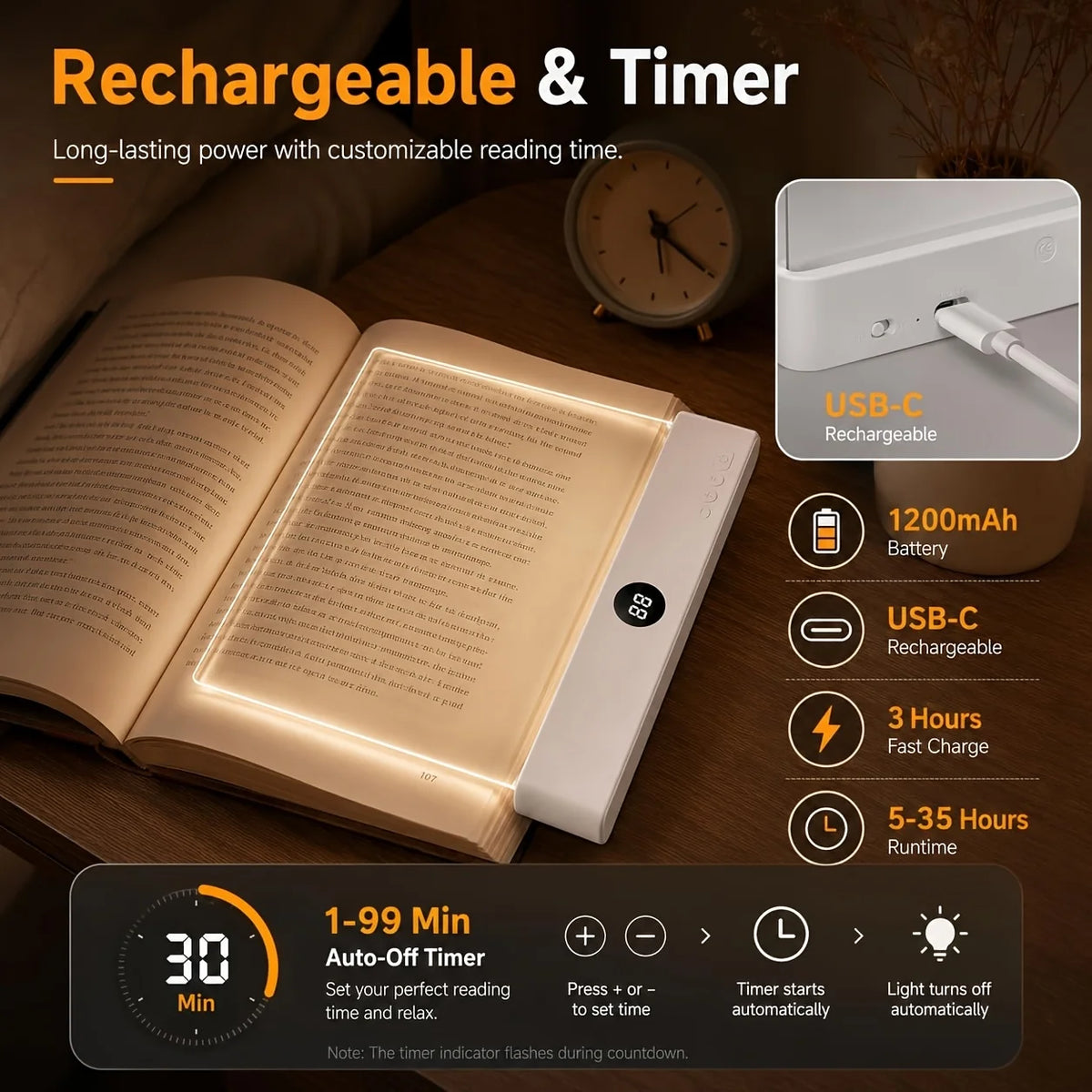 lampe lecture led rechargeable usb minuterie moderne minimaliste blanc luminosite ajustable