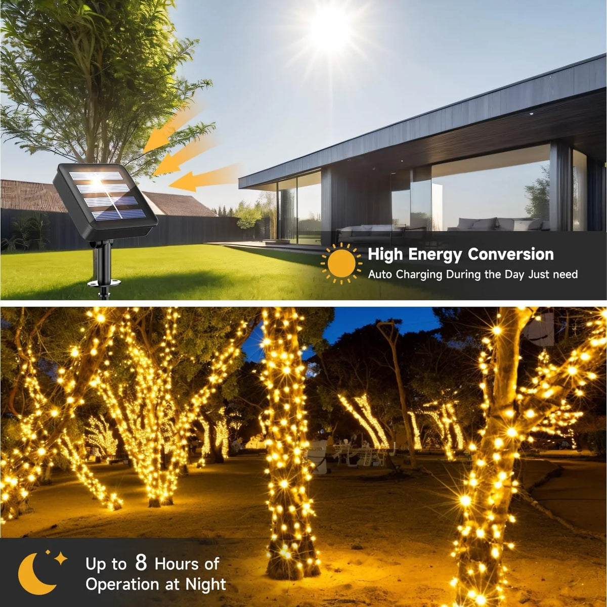 guirlande lumineuse solaire led noires jaunes moderne clips patioextérieur autonomepanelsolaire imperméable ip65