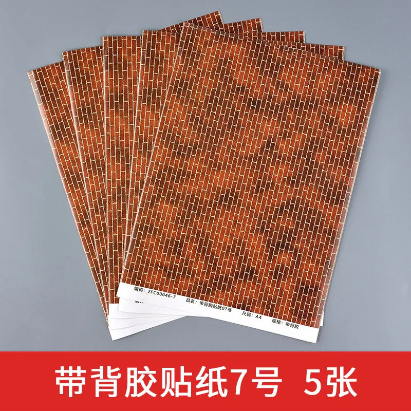 autocollants bâtiments marron beige gris vert rouge adhésif opaques décoratifs stickers matériaux papier 21x29cm