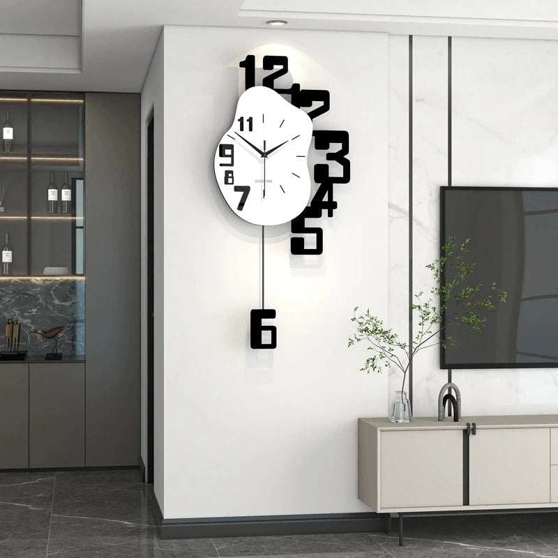 horloge murale numérique minimaliste moderne noire blanche chiffres relief effets découpe cadran lisse fixée