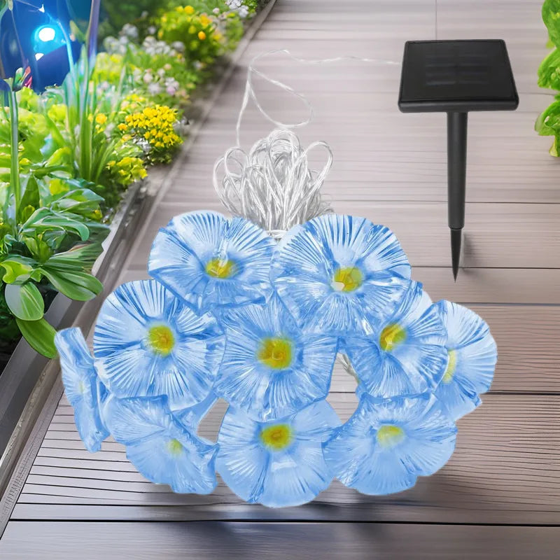 guirlande lumineuse solaire moderne 10 led bleu clair fleurs artificielles piquet autoinstallationextérieur