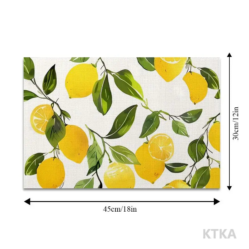 serviettes table blanc jaune automne citrons feuilles vertes fond blanc texture matDecoratorHomeUseSetOf4
