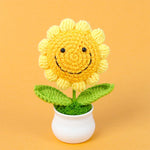 fleurs crochet rose jaune marron multicolore pot plastique décoration intérieure ornement créatif enfantin