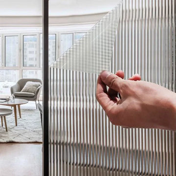 film fenêtre autocollant pvc blanc translucide rideau rayures verticales moderne décoration salle bain