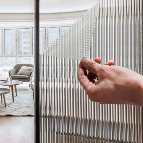 film fenêtre autocollant pvc blanc translucide rideau rayures verticales moderne décoration salle bain