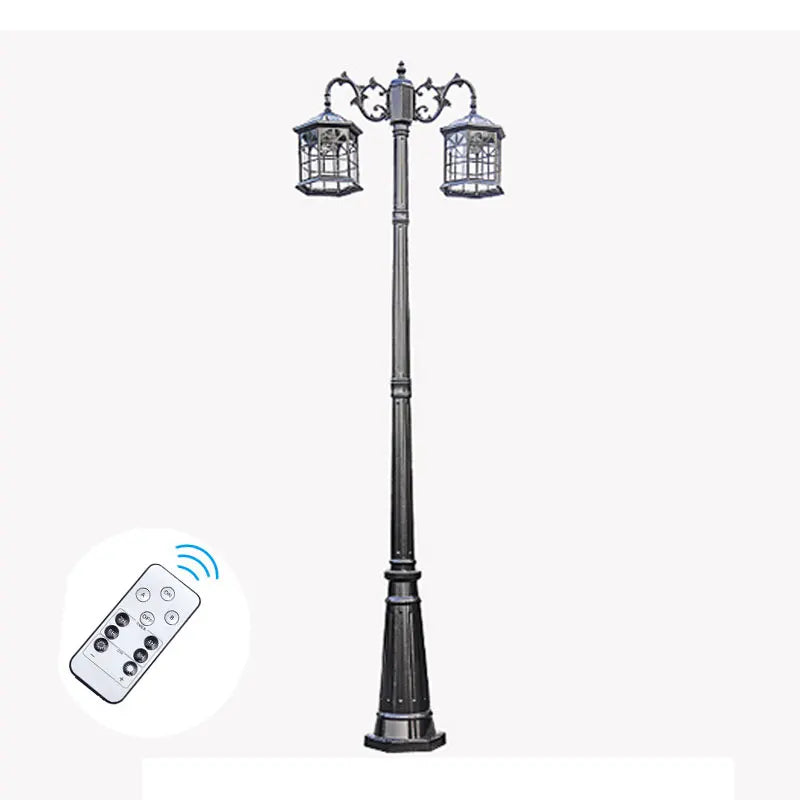 Lampadaire led extérieur moderne or noir métallique classique vintage ip65 2têtes 250cm